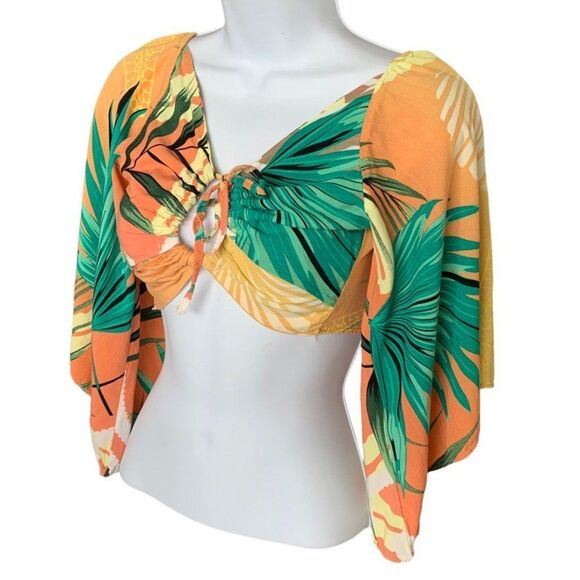 Palm Print O Ring Top Crop Blouse Size M - Picture 5 of 5